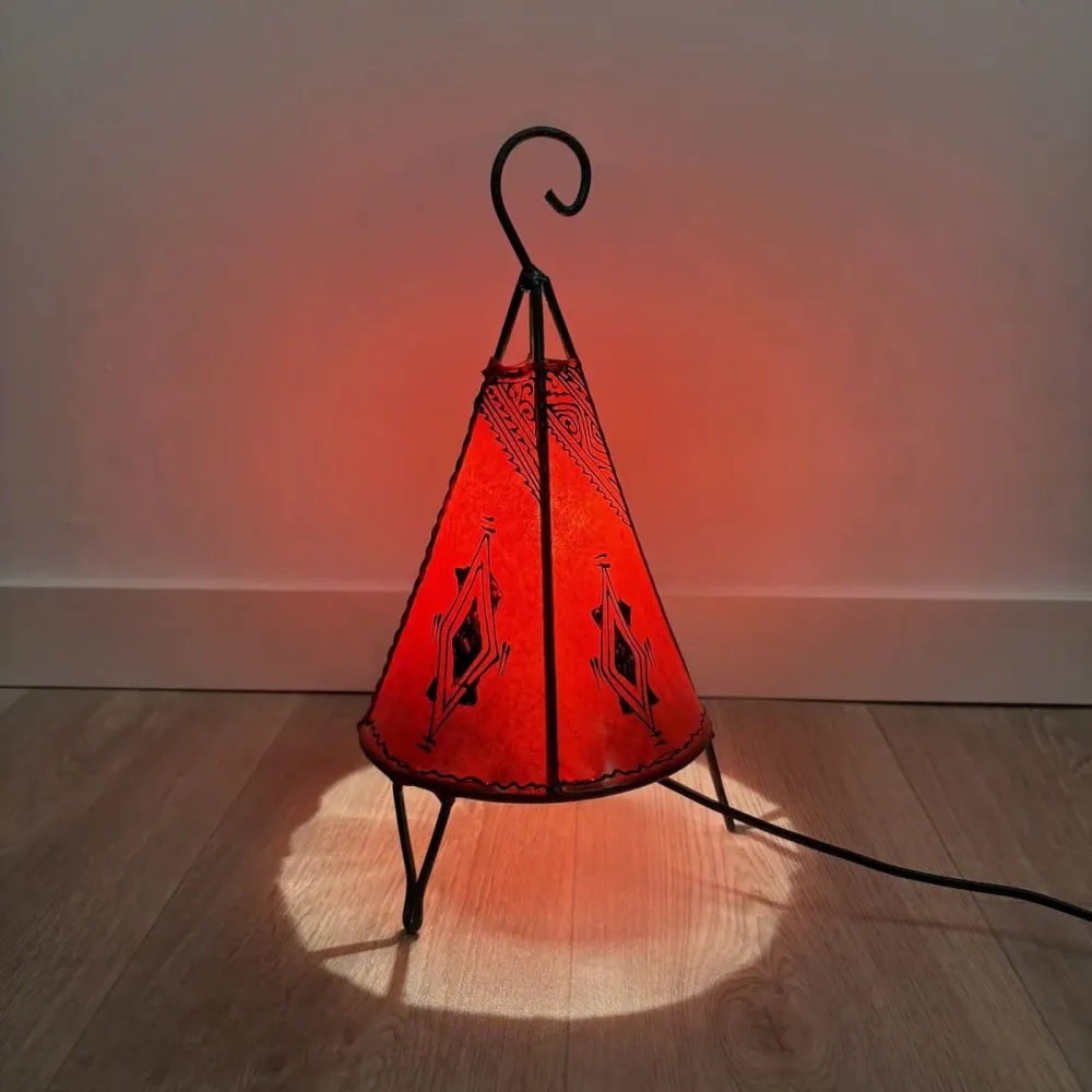 Marrakech Rode Leren Piramide Lamp 35cm