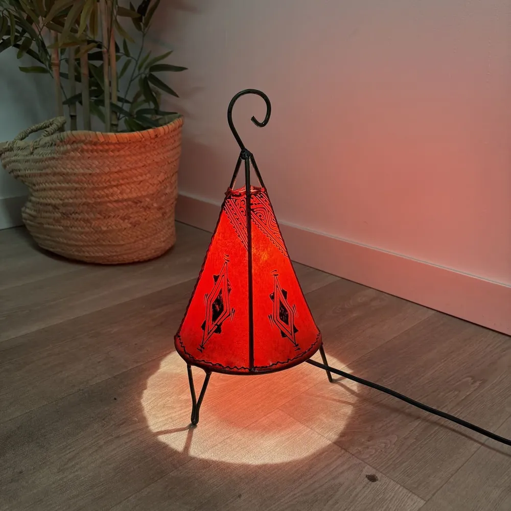 Marrakech Rode Leren Piramide Lamp 35cm