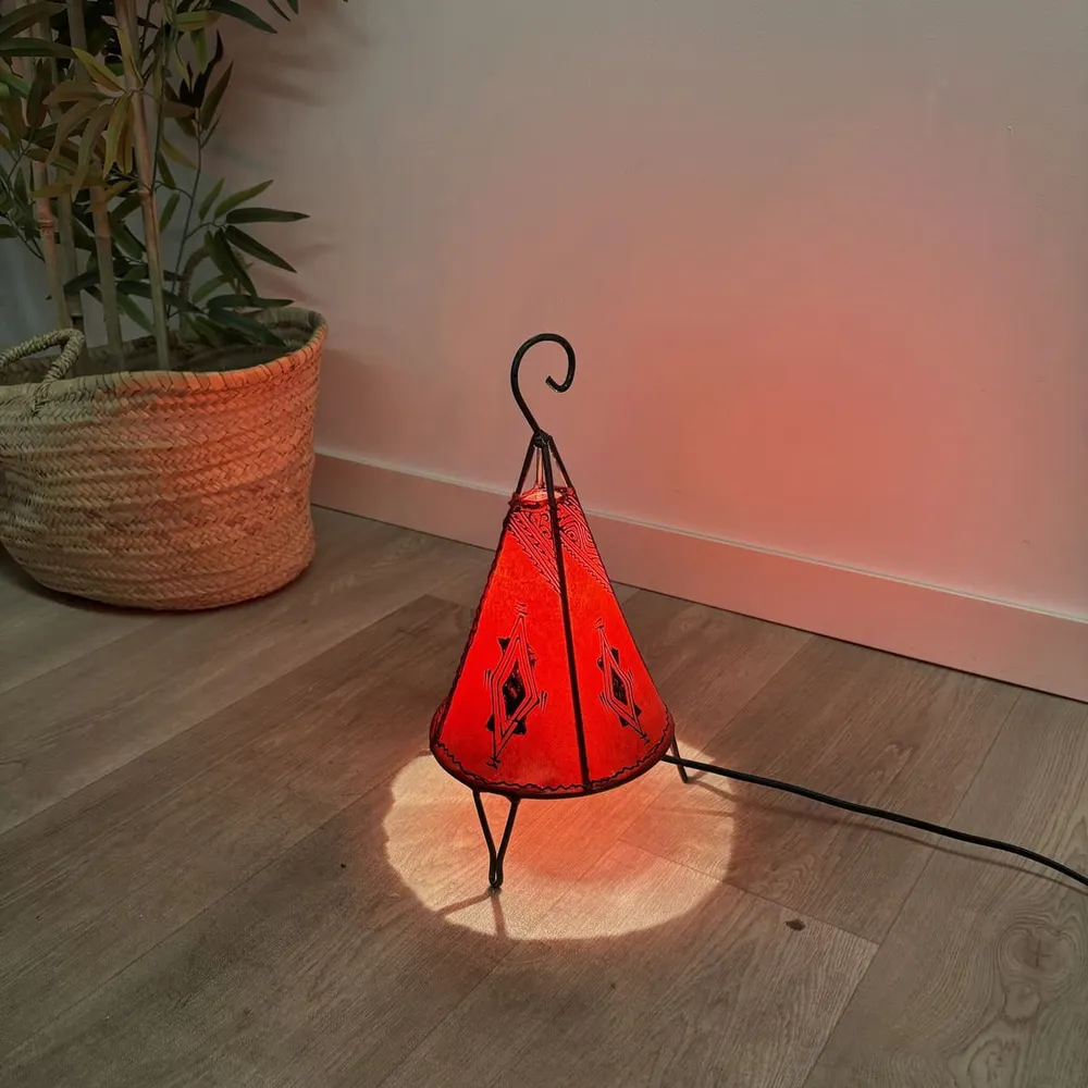 Marrakech Rode Leren Piramide Lamp 35cm