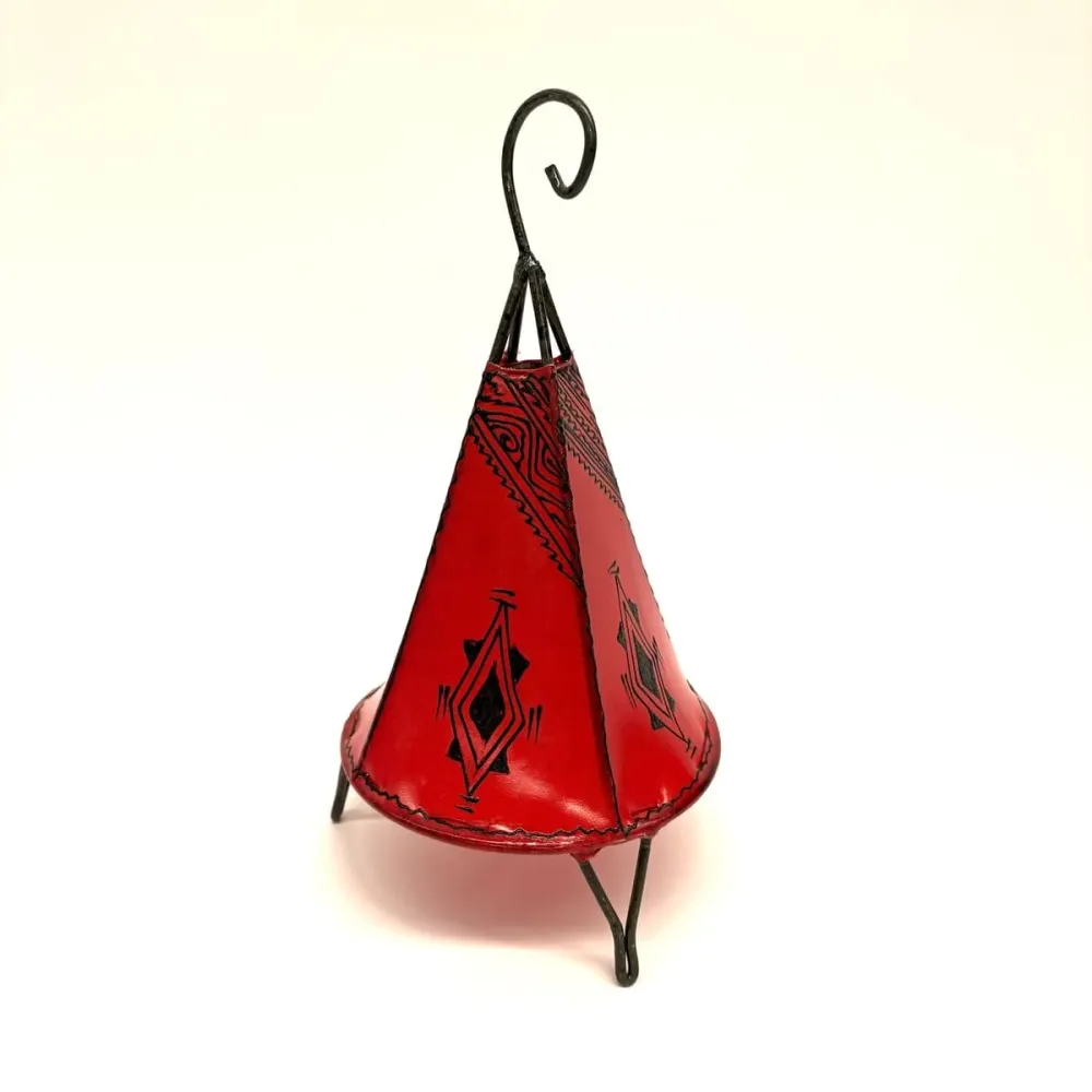 Marrakech Rode Leren Piramide Lamp 35cm