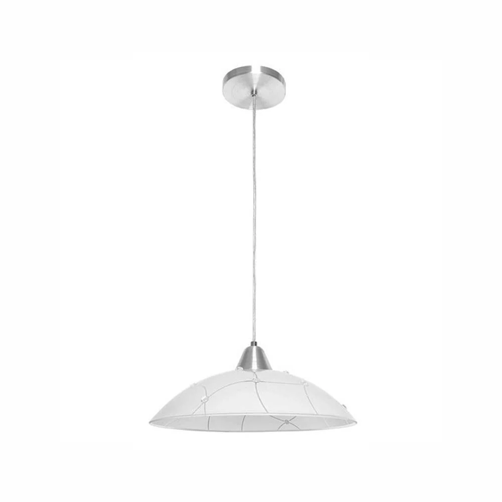 LUMINARIO CANDIL COLGANTE PANTALLA EN VIDRIO INCRUSTACIONES DE VIDRIO SOPORTE EN METAL COLOR BLANCO BASE METALICA Y CABLE...