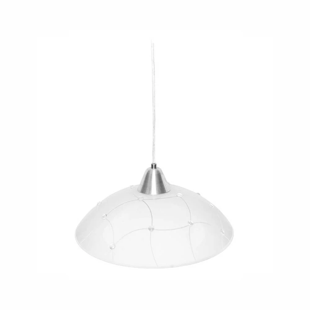LUMINARIO CANDIL COLGANTE PANTALLA EN VIDRIO INCRUSTACIONES DE VIDRIO SOPORTE EN METAL COLOR BLANCO BASE METALICA Y CABLE...
