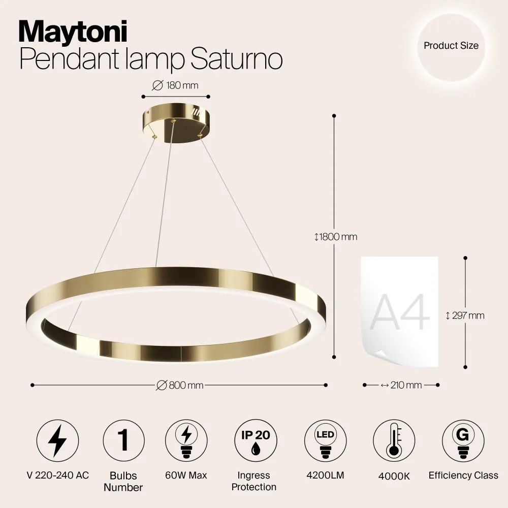 Maytoni - Hanglamp Saturno - Messing - Ø80
