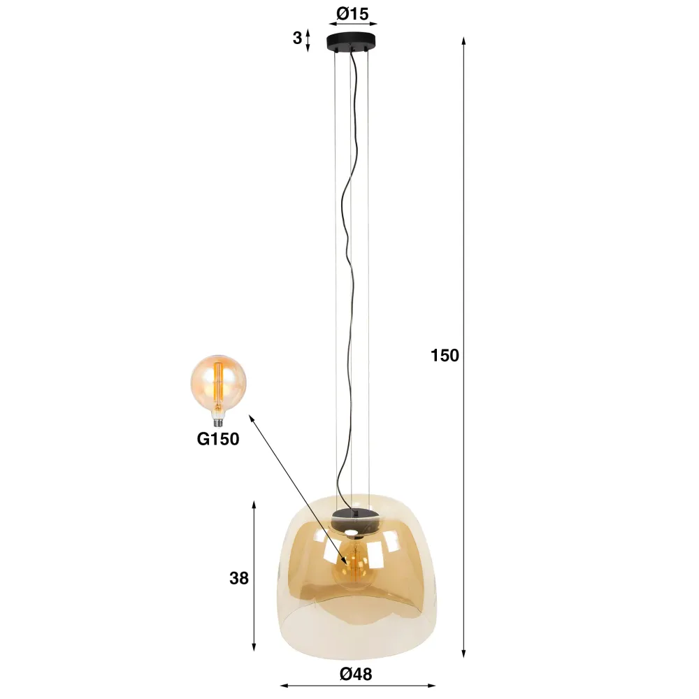 Hanglamp Lunaris XL - 1-lichts - Amberkleurig - Glas Meubelserie Lunaris