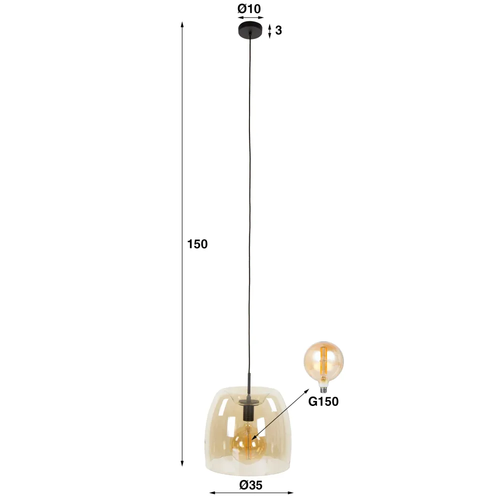 Hanglamp Lunaris - 1-lichts - Amberkleurig - Glas Meubelserie Lunaris