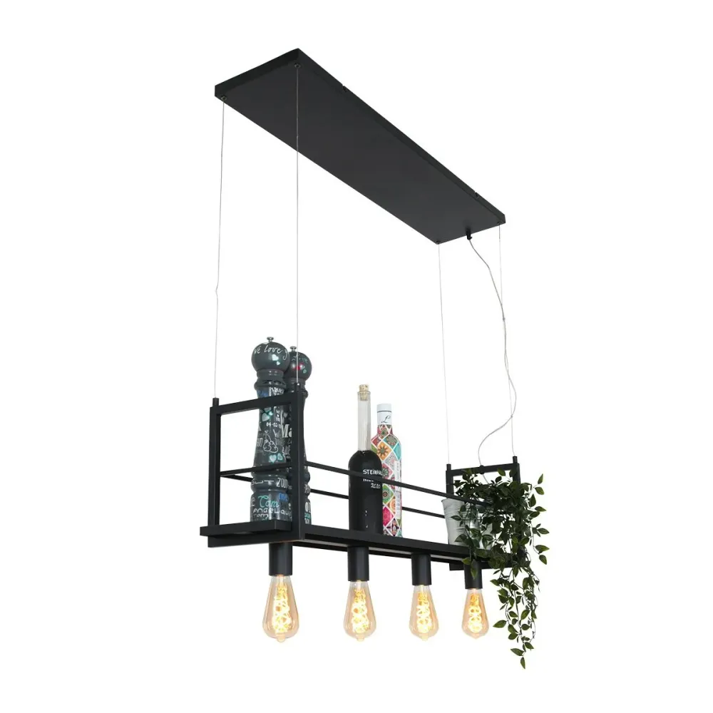 Mexlite hanglamp buckley - 4 lichts - 100x 140 cm - zwart
