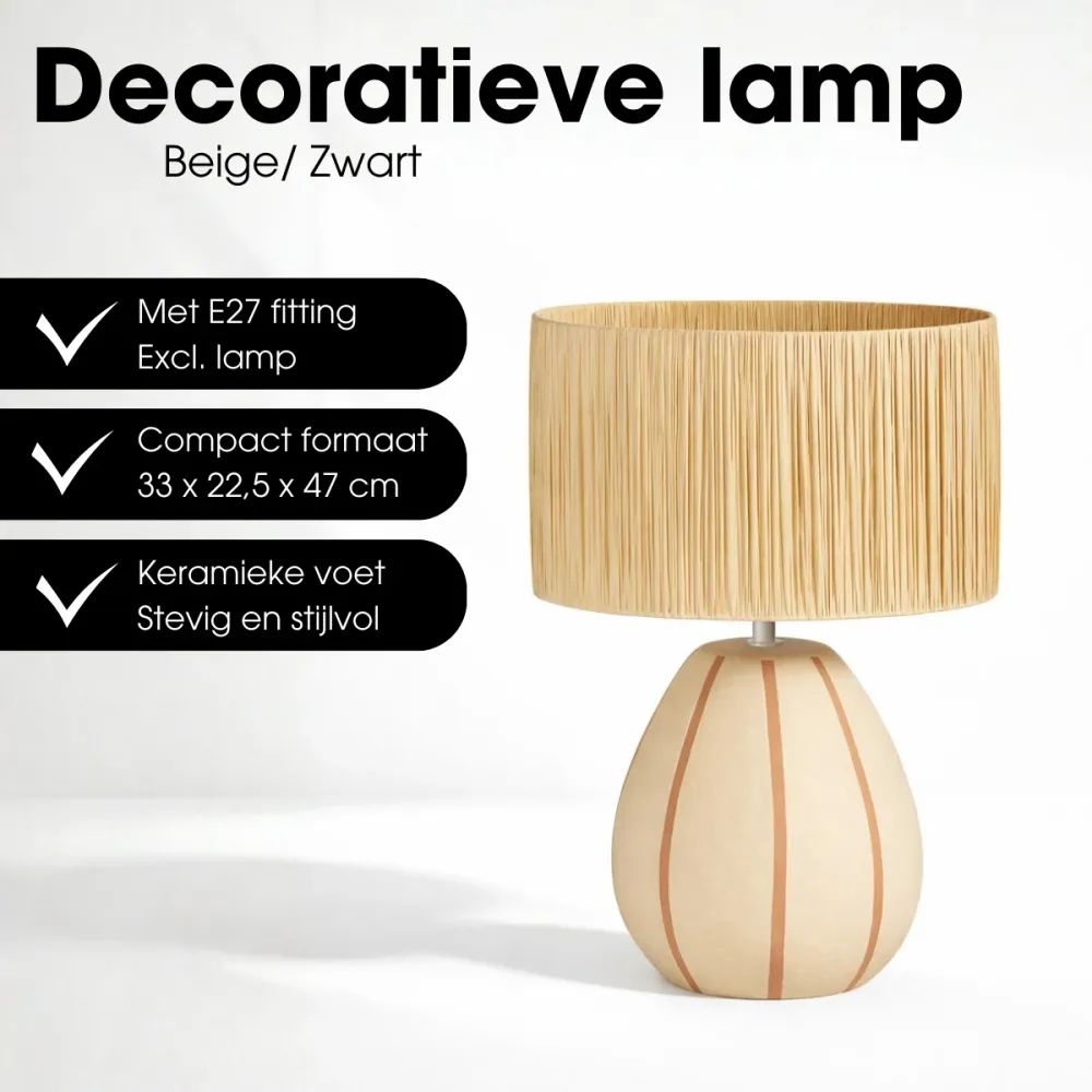 Mica Decorations Denton Tafellamp Woonkamer - Lamp Decoratief met Lampenkap - Bureaulamp Tafellampen Woonkamer - 33 x 22,5...
