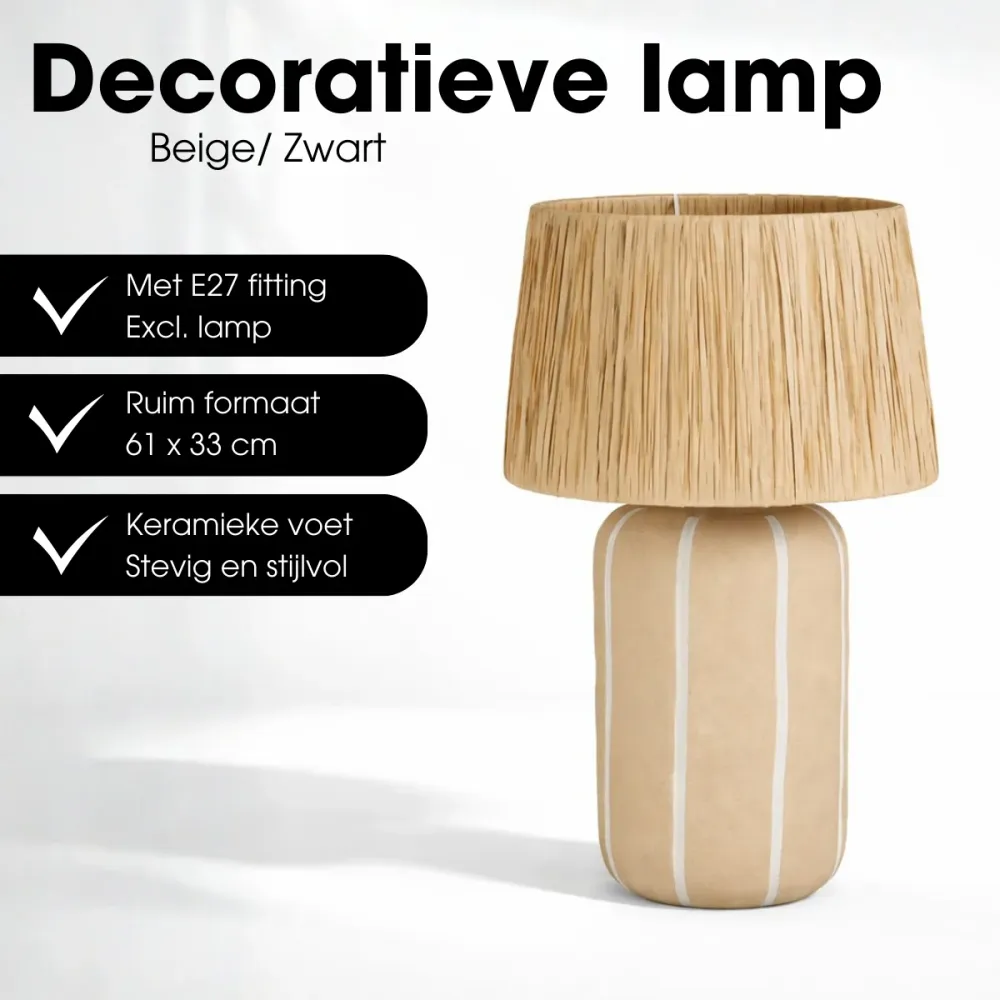 Mica Decorations Denton Tafellamp Woonkamer - Lamp Decoratief met Lampenkap - Bureaulamp Tafellampen Woonkamer - 61 x ⌀33...