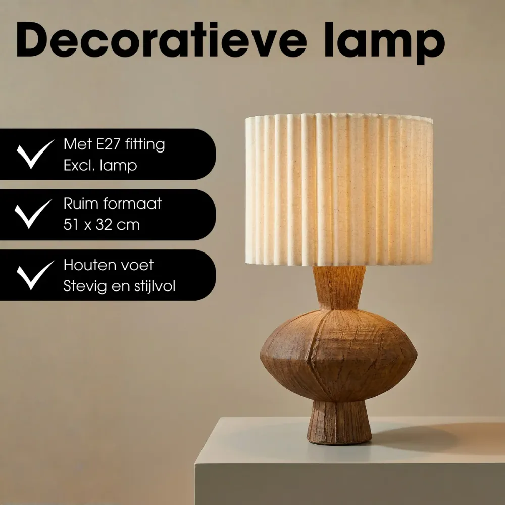 Mica Decorations Frey Tafellamp Woonkamer - Japandi Stijl - Lamp Decoratief met Lampenkap - Bureaulamp Tafellampen Woonkam...
