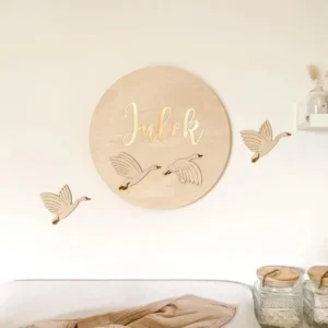 Houten Wandlamp met Ganzen en Naam Mijn winkel