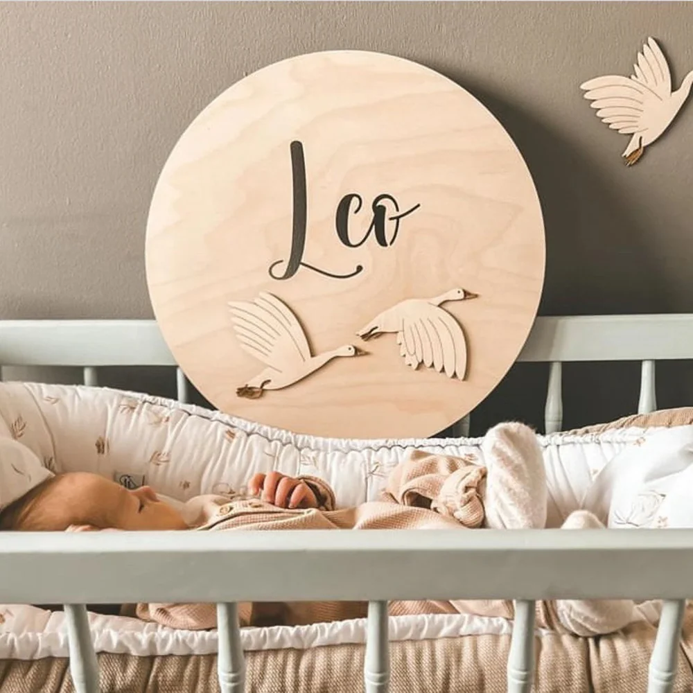 Houten Wandlamp met Ganzen en Naam Mijn winkel