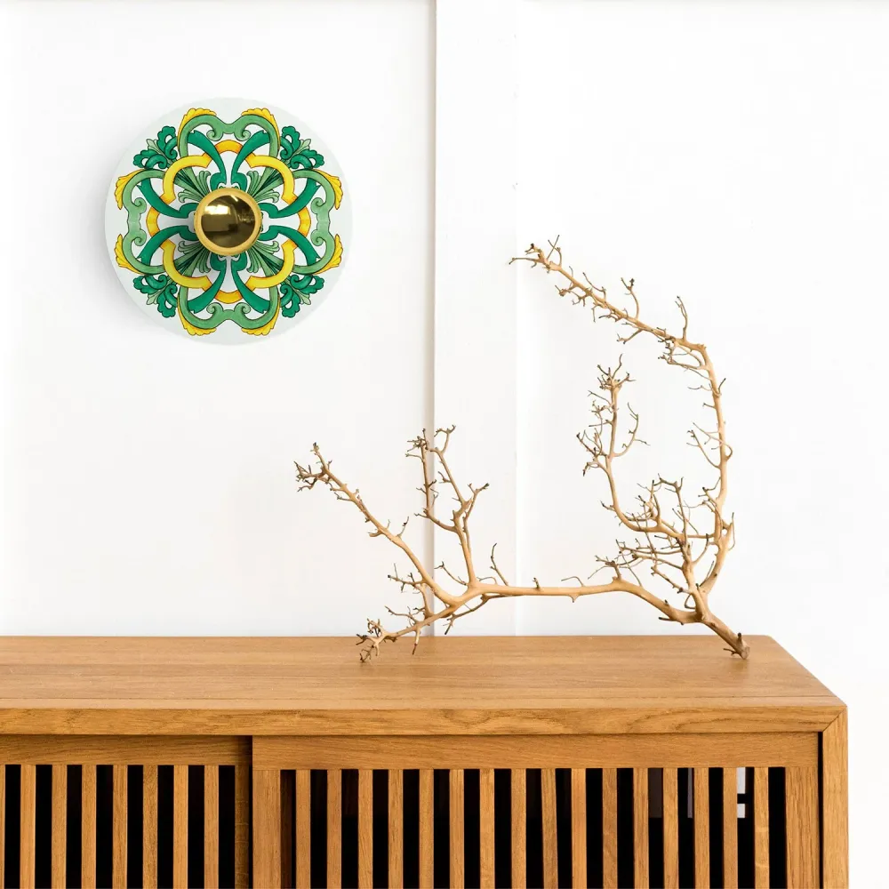 Mini Ellepì schotel 'Maioliche' Geel en Groen voor lampen, diameter 24 cm - Made Italy