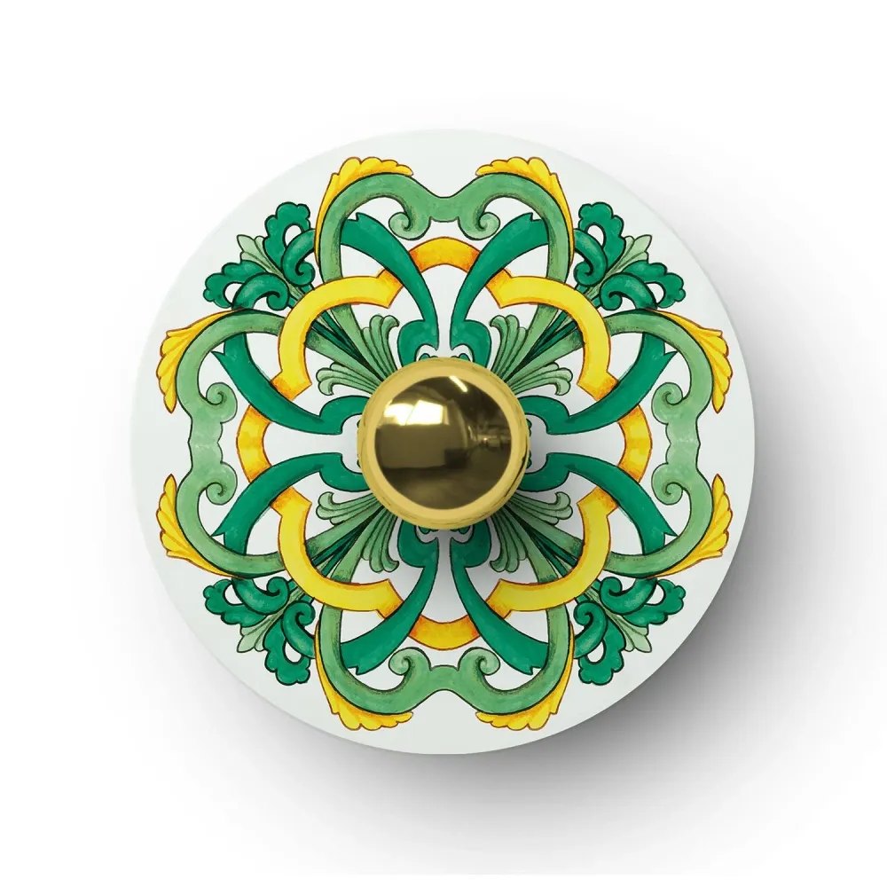 Mini Ellepì schotel 'Maioliche' Geel en Groen voor lampen, diameter 24 cm - Made Italy
