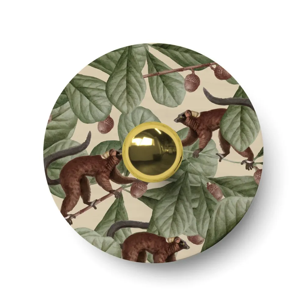Mini platte lampenkap Ellepì met jungle-dieren 'Wildlife Whispers' Lemuren, diameter 24 cm - Made Italy