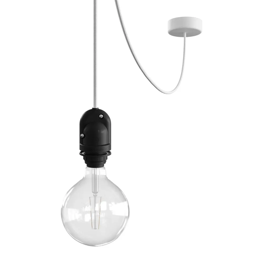 Modulair buitenlamp voor lampenkap met 5 m strijkijzersnoer, trekontlaster, plafondkap en fitting IP65 - Wit