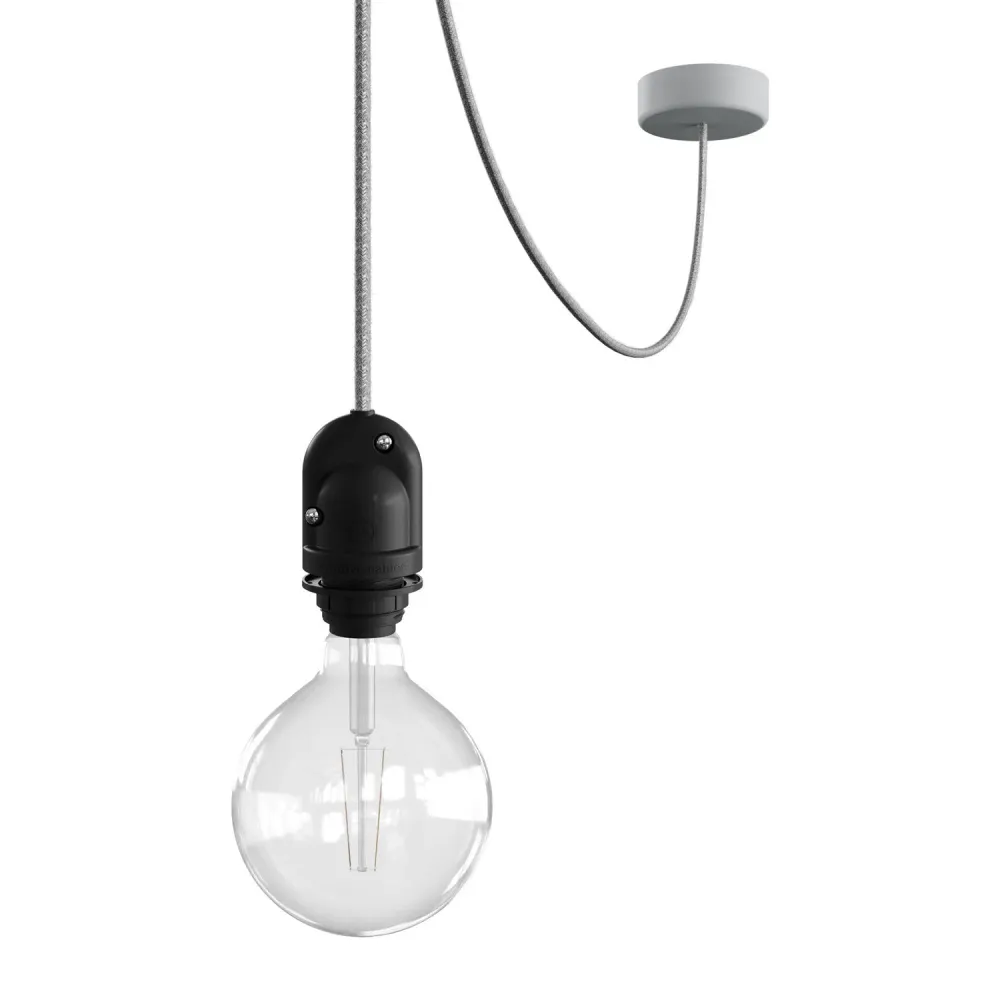 Modulair Buitenlamp voor lampenkap met 5 m strijkijzersnoer, snoerhouder, plafondkap en fitting IP65 - IJzig grijs