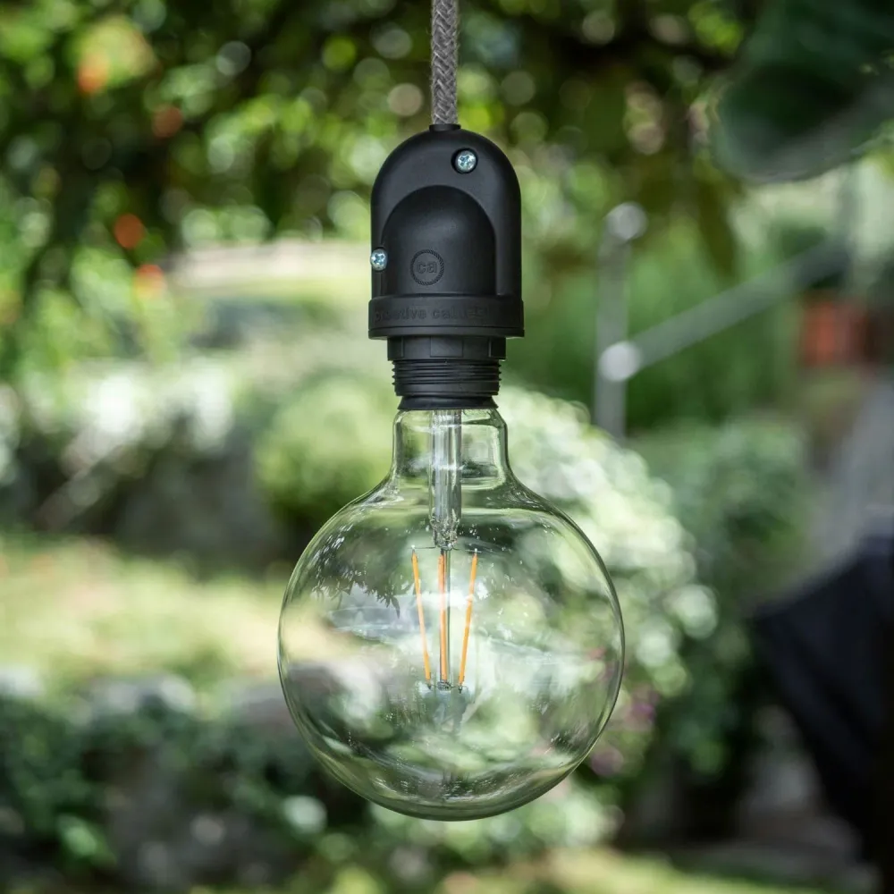 Modulair Buitenlamp voor lampenkap met 5 m strijkijzersnoer, decentraal ophangpunt, plafondkap en fitting IP65 - Zwart