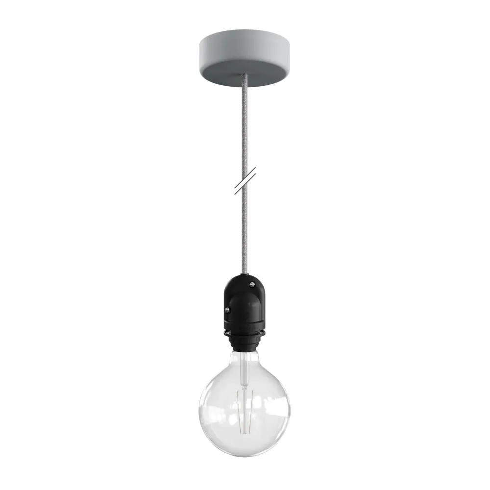 Modulair Buitenlamp voor lampenkap met 1,5 m strijkijzersnoer, plafondkap en fitting IP65 waterproof - IJzig grijs