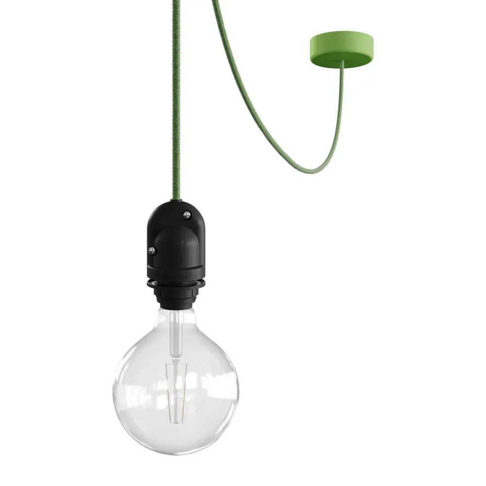 Modulair Buitenlamp voor lampenkap met 5 m textiel strijkijzersnoer, trekontlaster, plafondkap en fitting IP65 - Grasgroen
