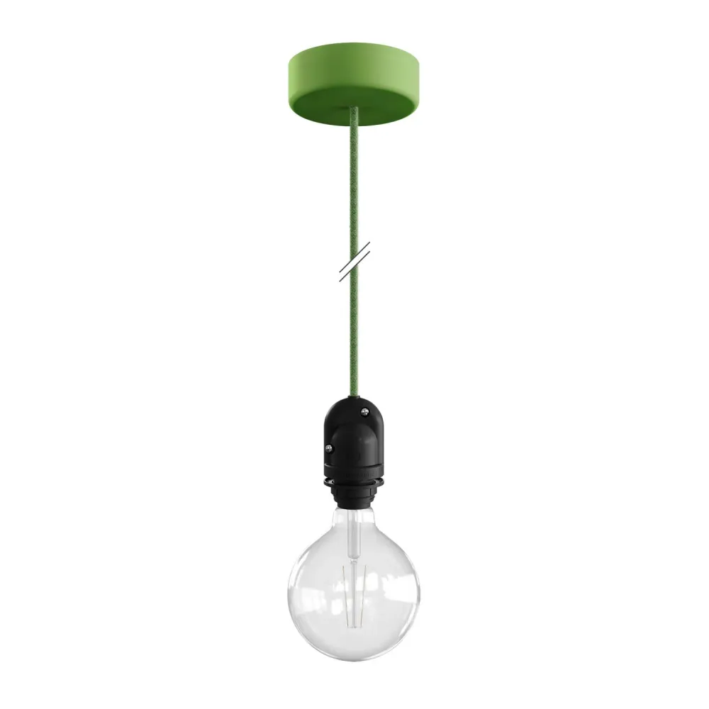 Modulair Lamp voor buitenlampenkap met 1,5 m textiel strijkijzersnoer, plafondkap en fitting IP65 waterdicht - Grasgroen