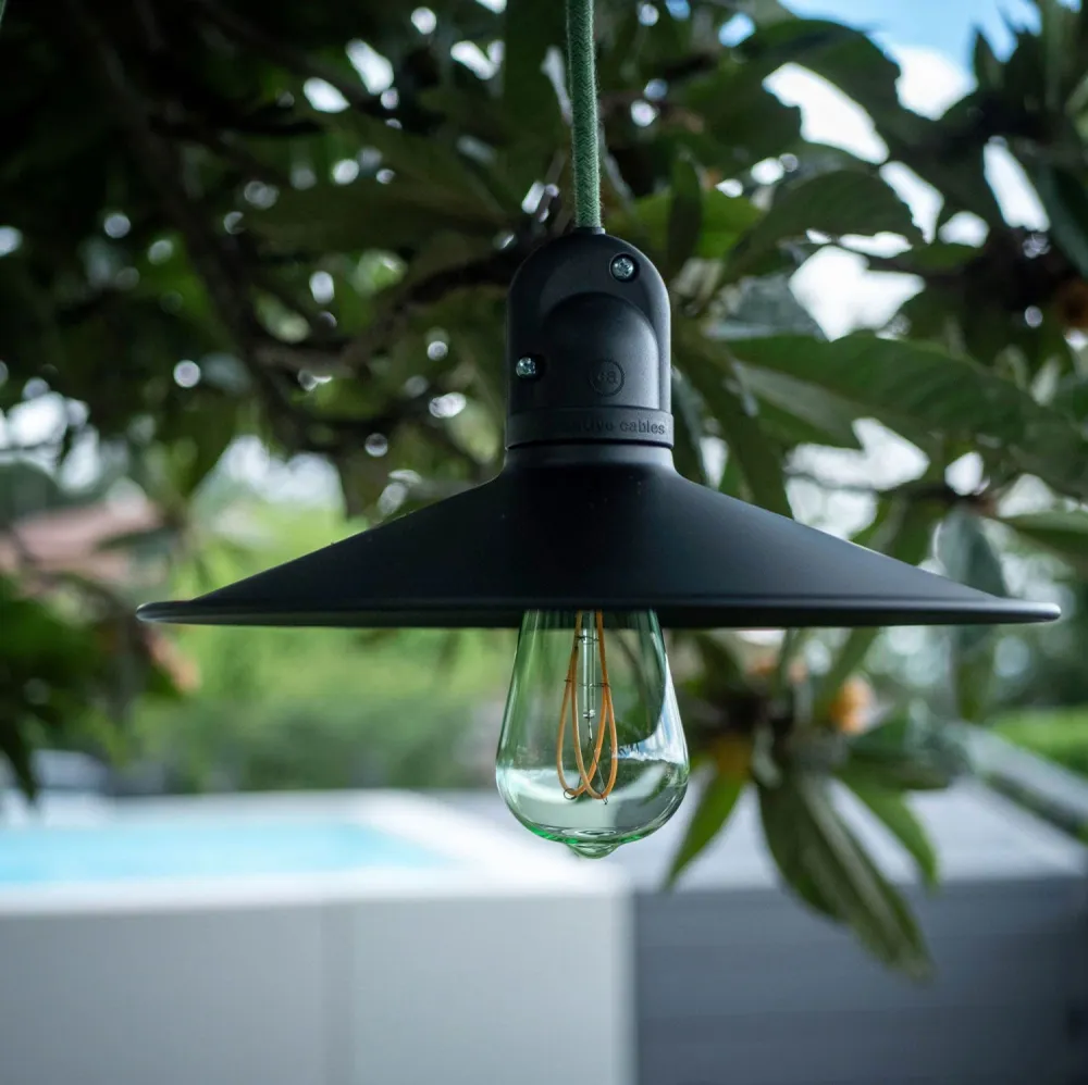 Modulair Lamp voor buitenlampenkap met 1,5 m textiel strijkijzersnoer, plafondkap en fitting IP65 waterdicht - Grasgroen