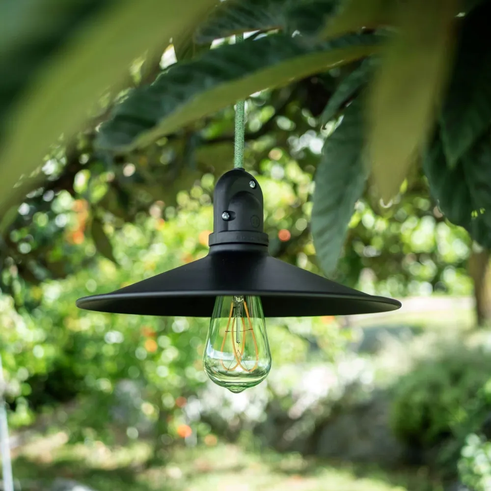 Modulair Lamp voor buitenlampenkap met 1,5 m textiel strijkijzersnoer, plafondkap en fitting IP65 waterdicht - Grasgroen