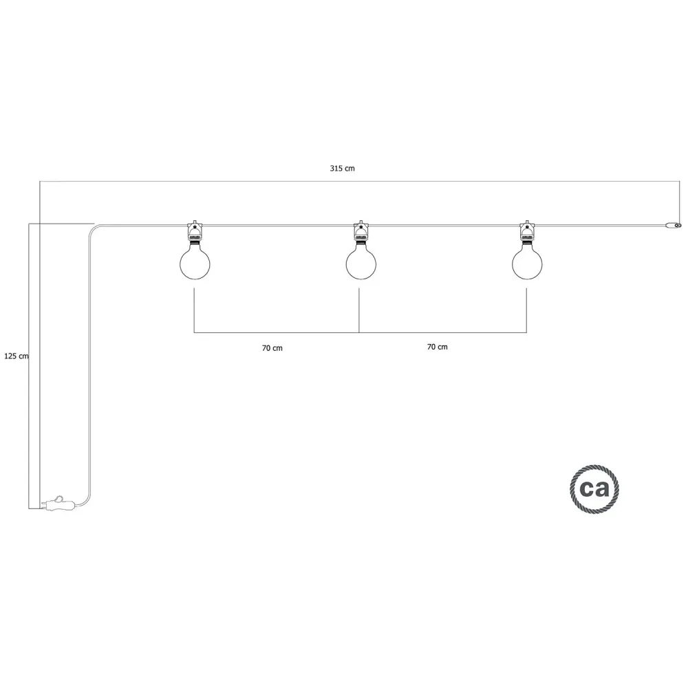 Modulaire lichtslinger voor buiten IP65 draagbaar met 3 lampen - Zwart