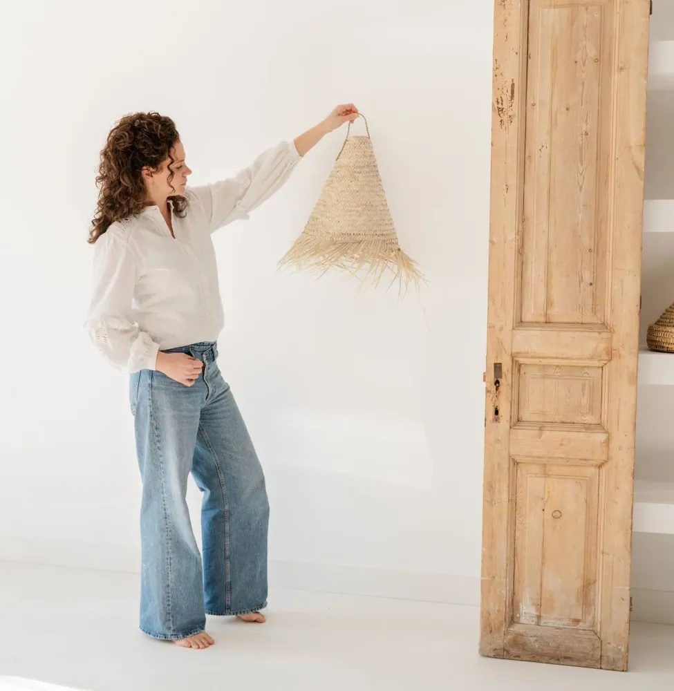 NOA MAY Hanglamp Lina - naturel - palmblad - Ø 40 x h 40 cm