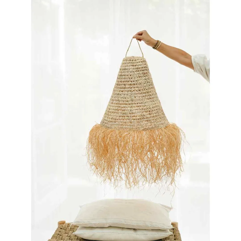 NOA MAY Hanglamp Talulah - bruin - raffia - Ø 45 cm / ca. H 120 cm - boho look