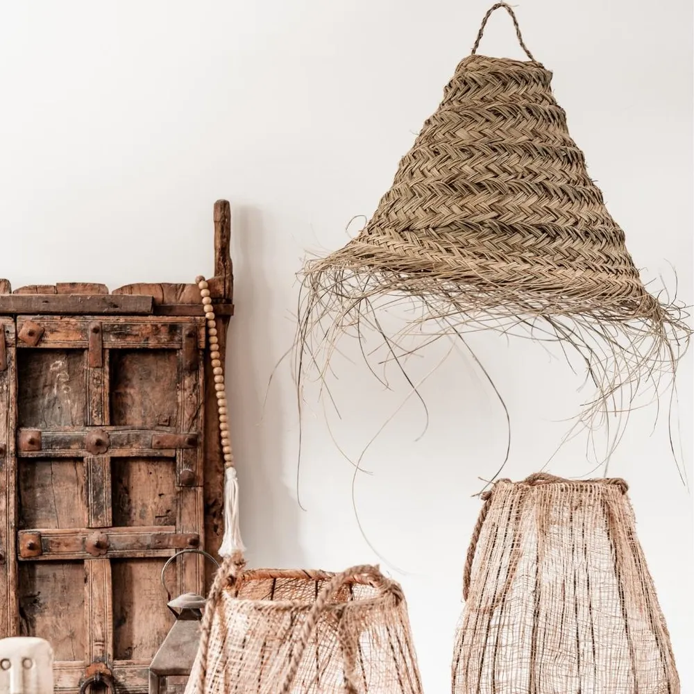 NOA MAY Hanglamp Triangle - naturel - zeegras - Ø 30 x h 28 cm