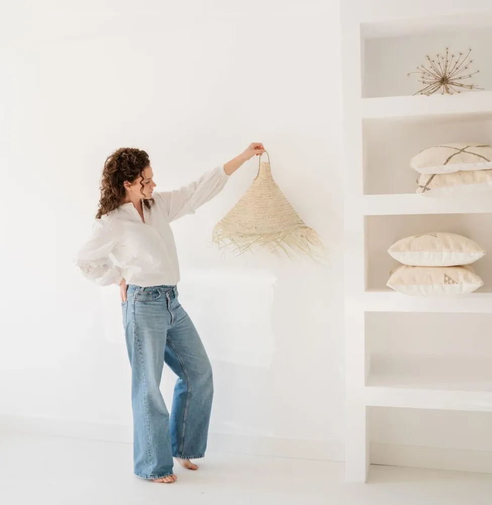 NOA MAY Hanglamp Zarah - naturel - palmblad - Ø 55 x h 45 cm