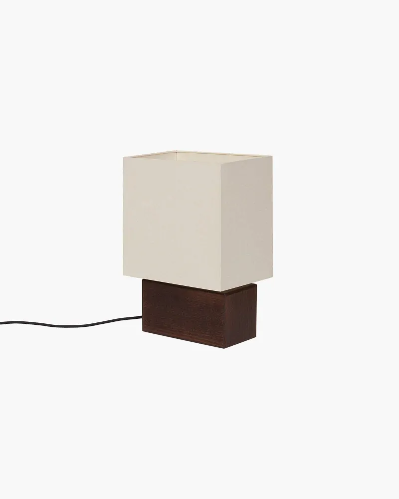 noo.ma Zam tafellamp - geometrisch, hout en textiel, Cocoa Brown
