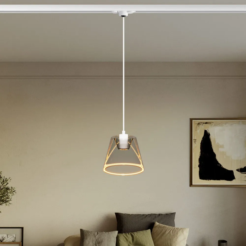 Ophanging voor rails met Ghost lichtbron smoky kegelvorm - Wit