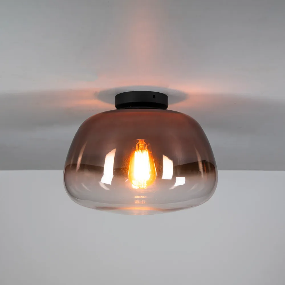 Plafondlamp Luvra - 1-lichts - Koperkleur - Glas Plafondlampen