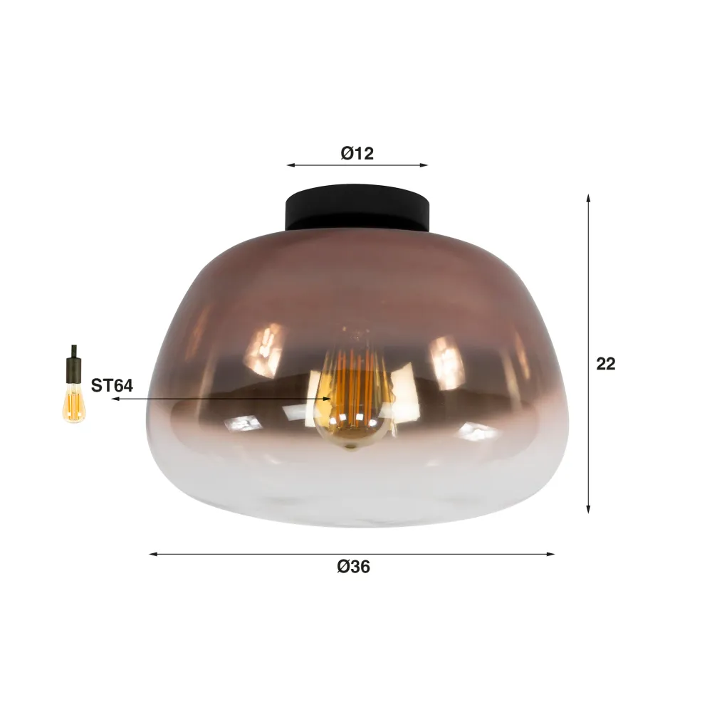Plafondlamp Luvra - 1-lichts - Koperkleur - Glas Plafondlampen