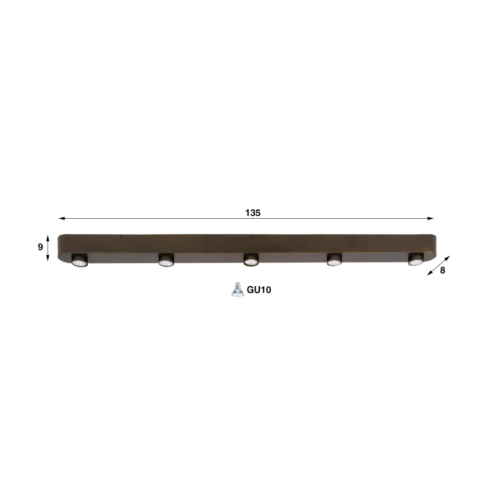 Plafondspot Gusto - 5-lichts - Brons - Metaal - 135 cm Plafondlampen