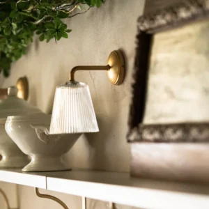 Richmond Kleine Wandlamp Geribbeld Glas - Antiek Messing
