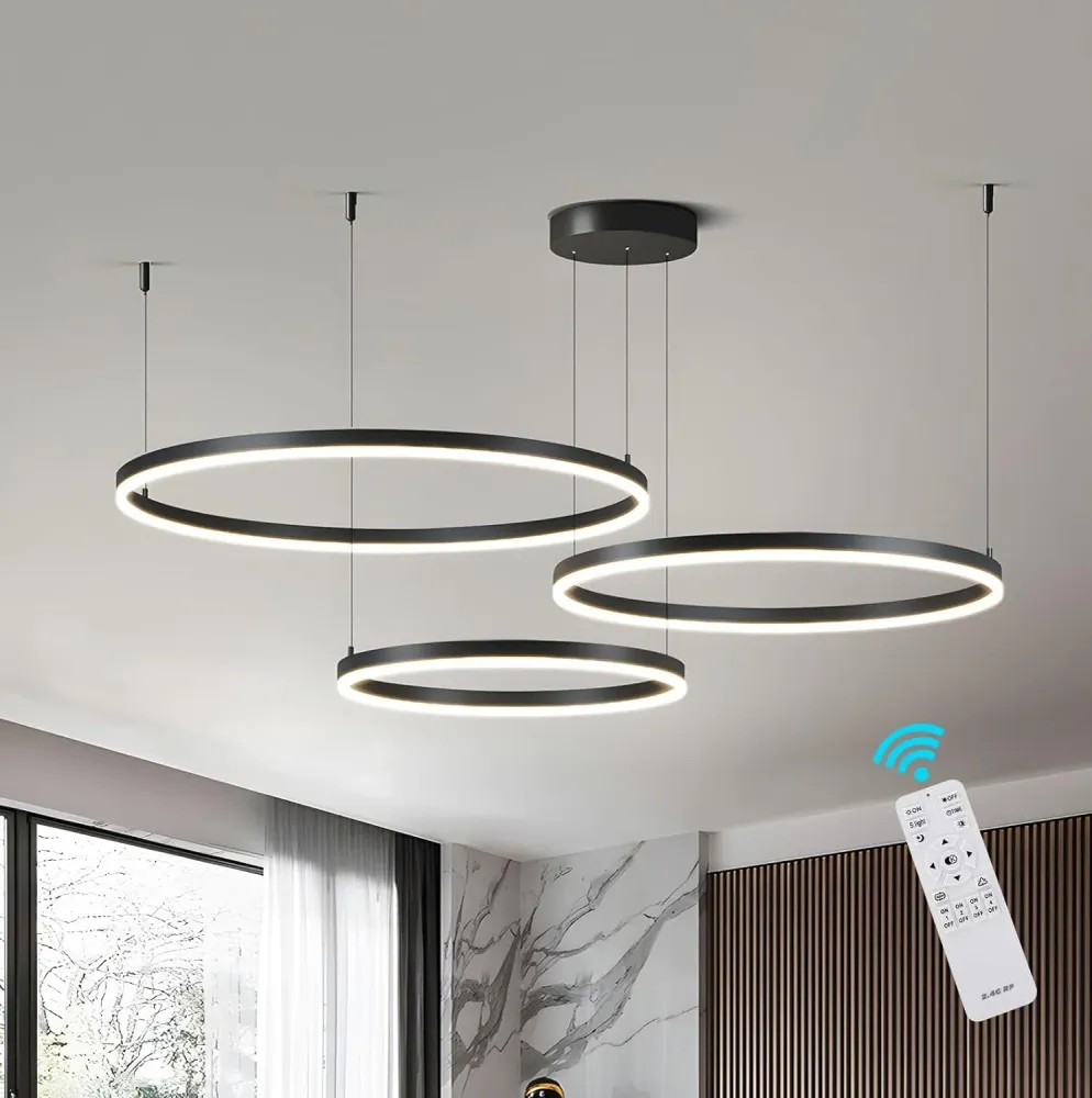 3 Ringen - Hanglamp - Kroonluchter - Zwart - Dimbaar met afstandsbediening
