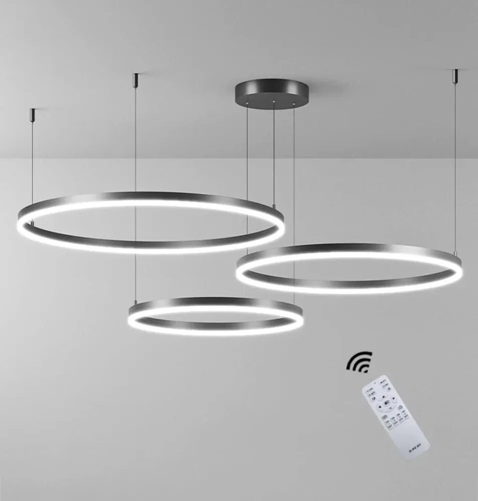 3 Ringen - Hanglamp - Kroonluchter - Zwart - Dimbaar met afstandsbediening