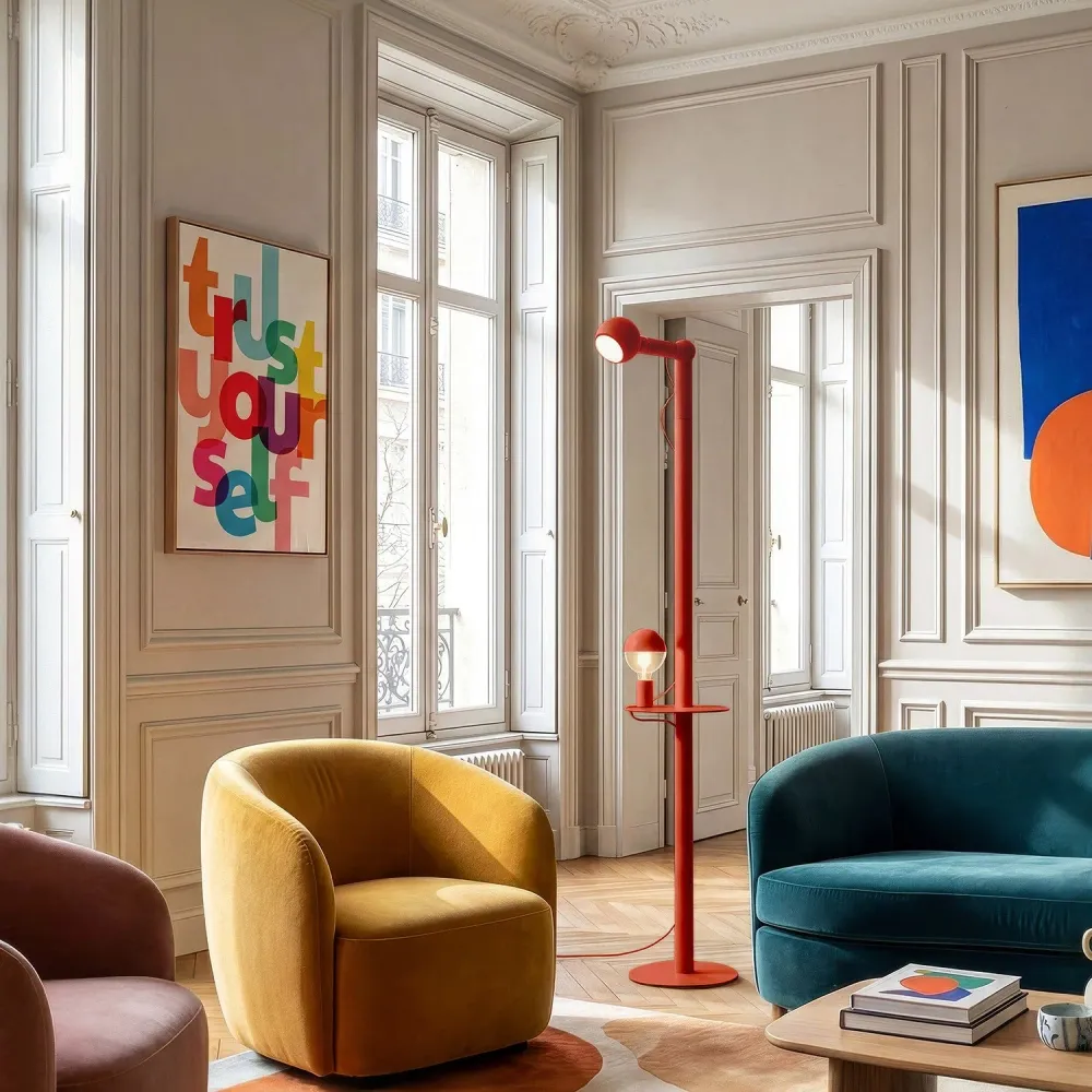 Rocco XXL - Vloerlamp met UK-Stekk er en Lichtbron Maria en Camo - Rood