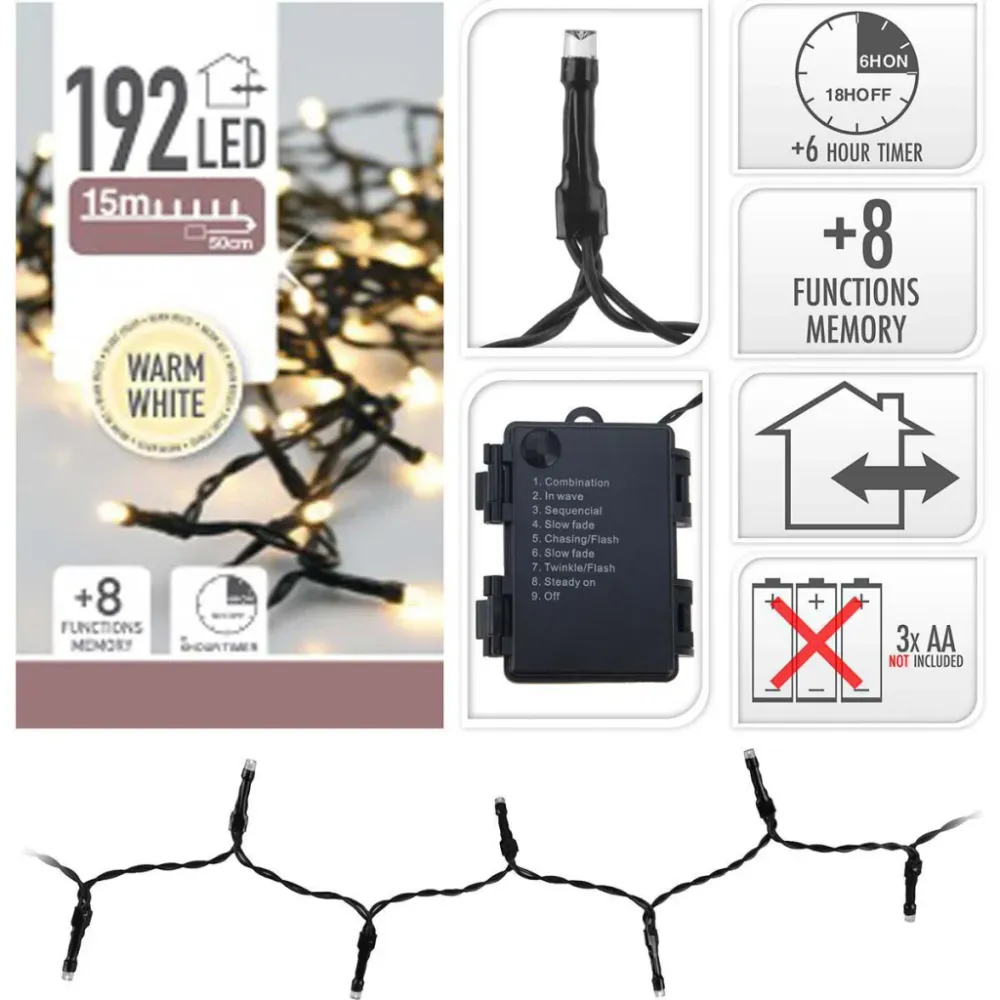 S.i.. Batterij Kerstverlichting 14.5M 192 Led'S Ip44 + Timer