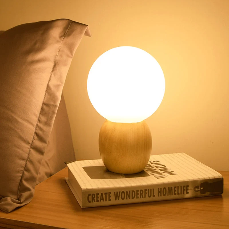LumiOrb - Orbs Nachtkastje Lamp met Houten Voetstuk Selzar