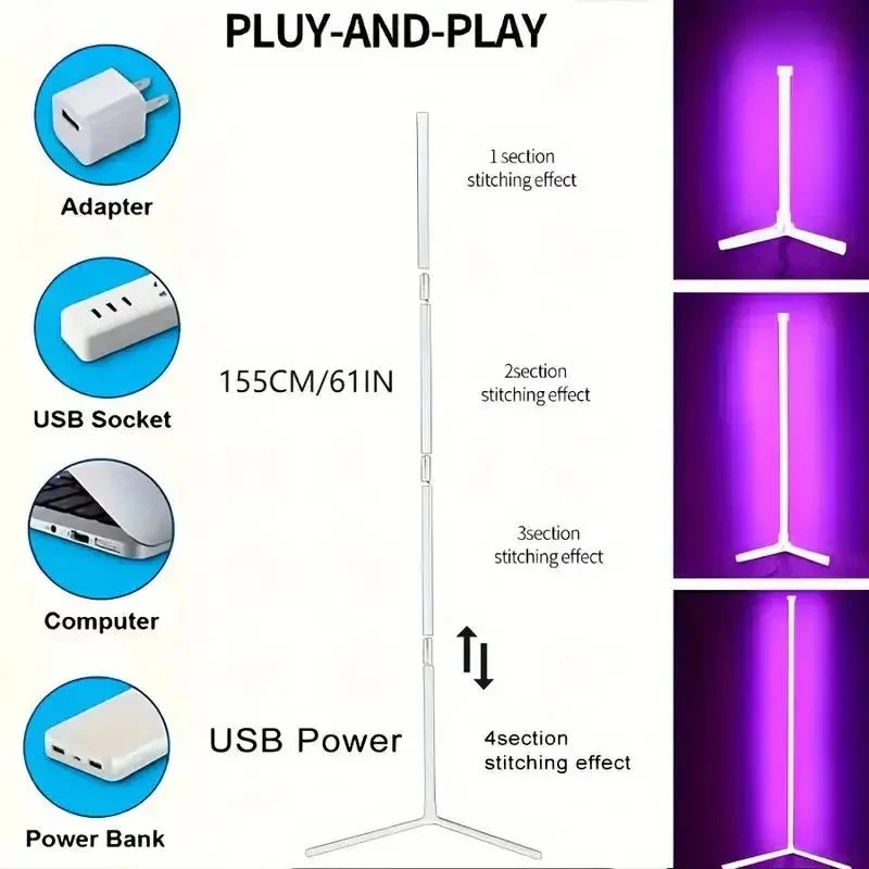 SmartRGB Hoek Vloerlamp 157 cm - Dimbare RGB Verlichting