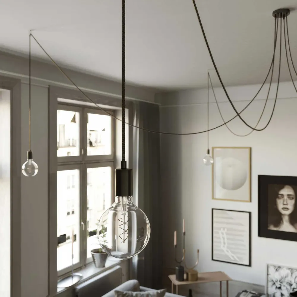 Spider - Meervoudige hanglamp met 5 drops, metalen afwerking - Black pearl