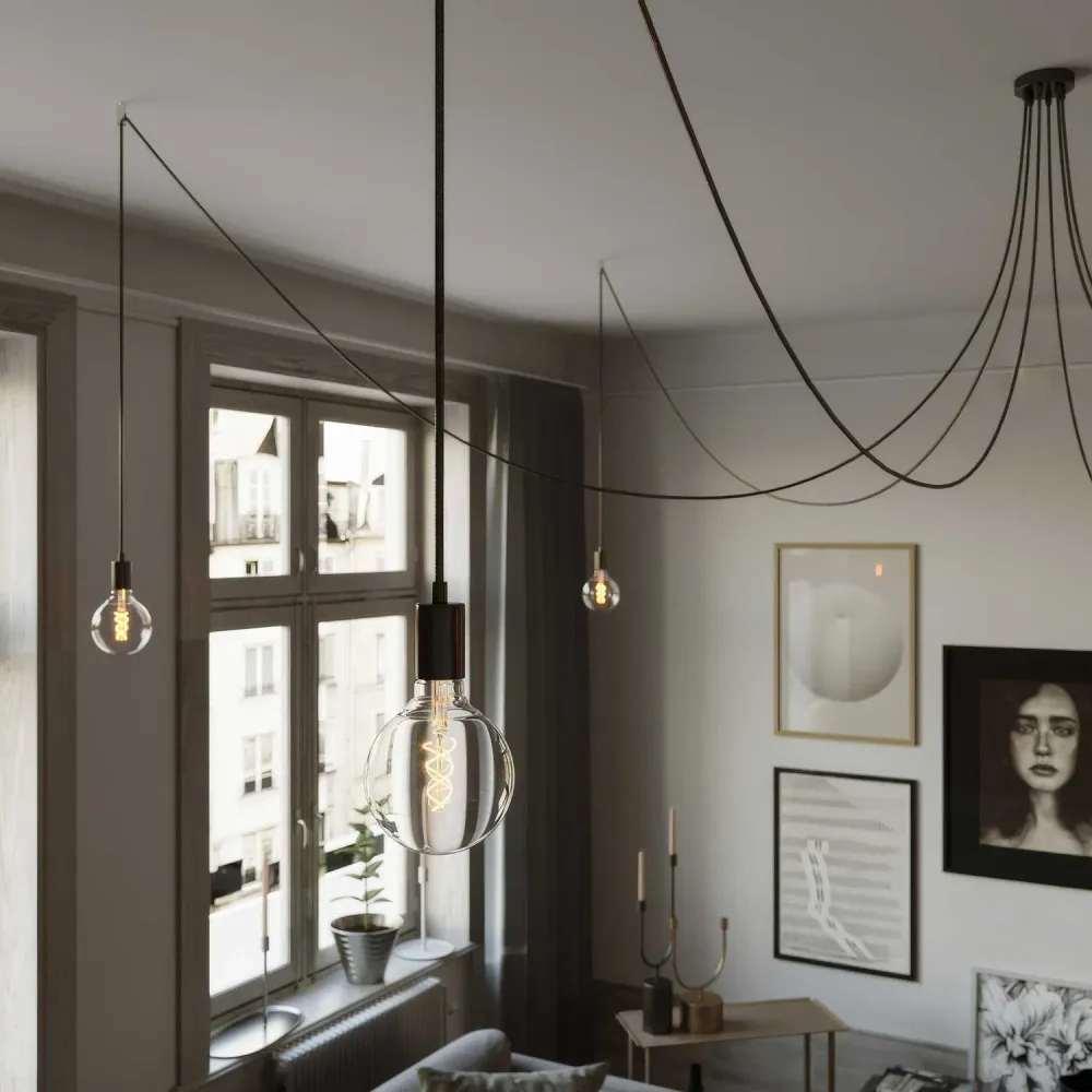 Spider – Meervoudige hanglamp met 6 pendels, metalen afwerking – Black pearl