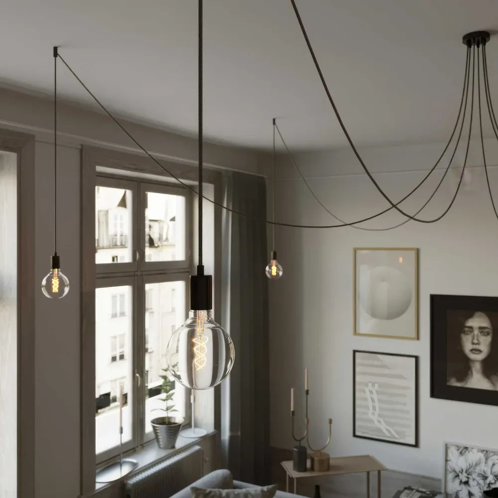 Spider - Meervoudige hanglamp met 6 pendels, metalen afwerking - Zwart