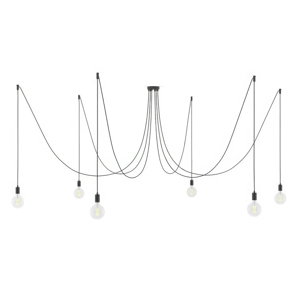 Spider - Meervoudige hanglamp met 6 pendels, metalen afwerking - Zwart