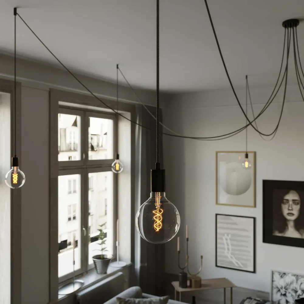 Spider - Meervoudige hanglamp met 7 pendels, metalen afwerking - Zwart