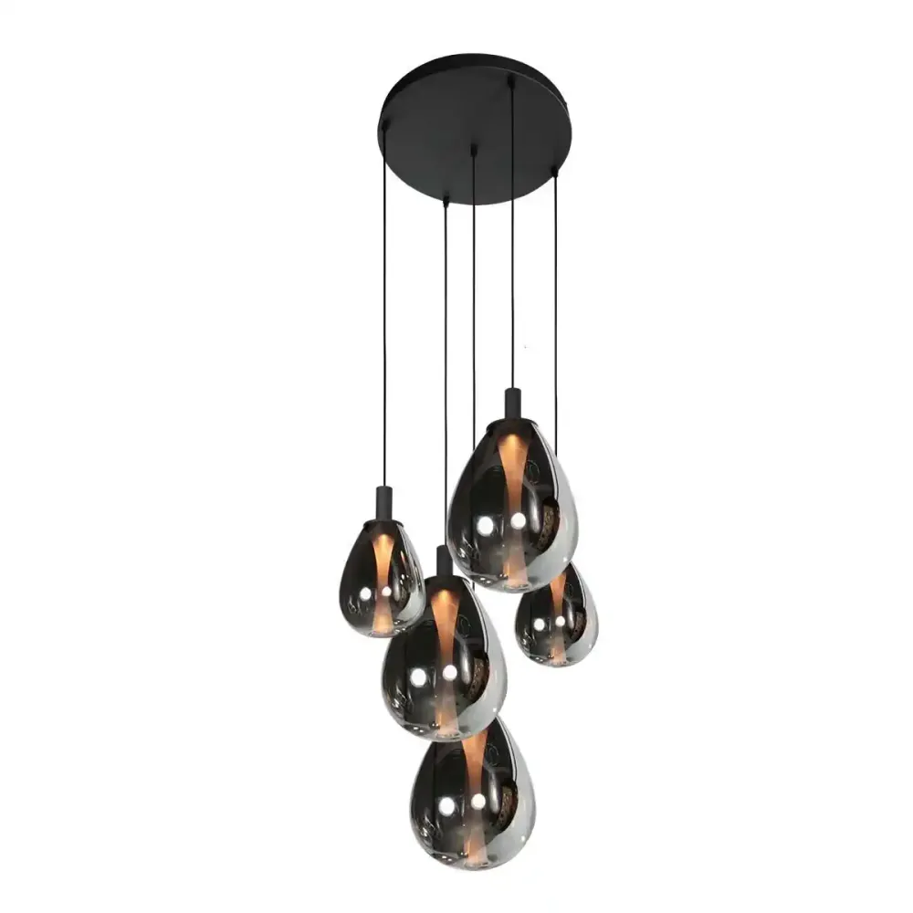 Steinhauer hanglamp Glimsy - 5 lichts - 45 x 390 cm - zwart