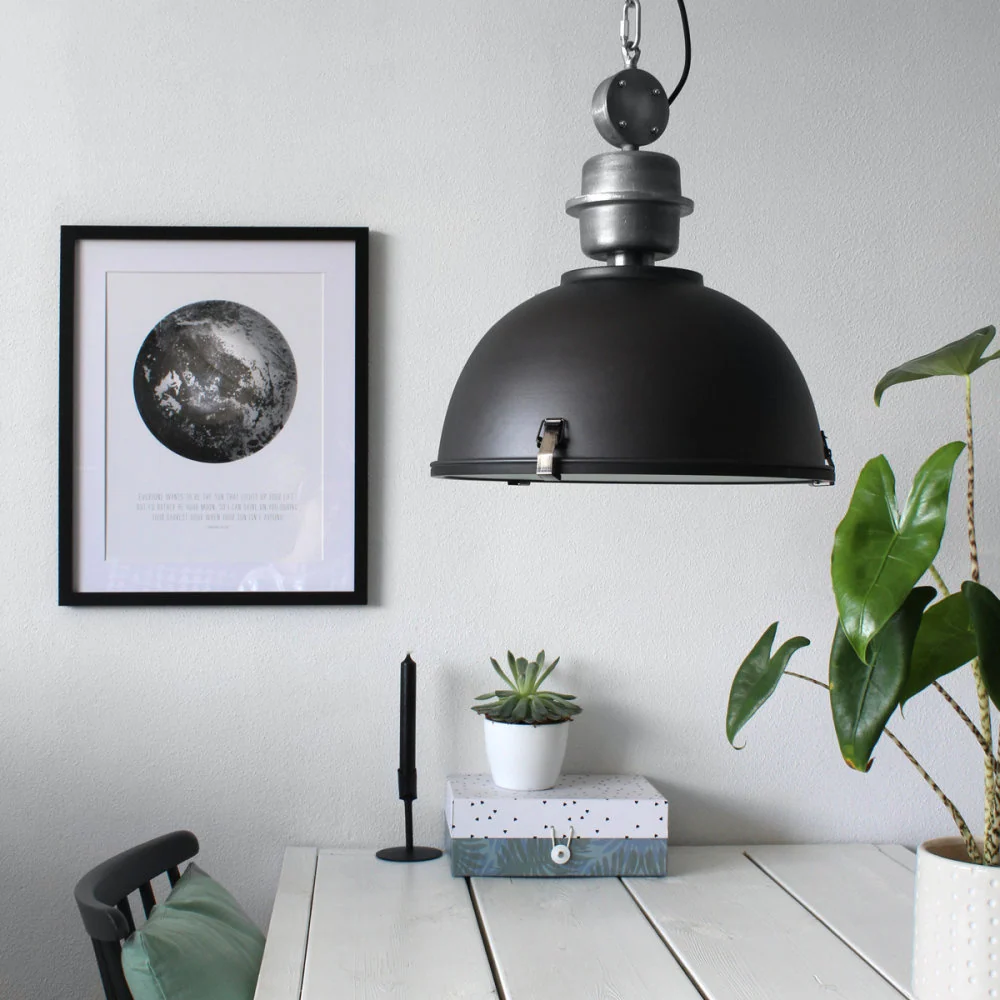 Steinhauer hanglamp industrieel - 1 lichts - 42x 145 cm - zwart
